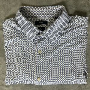 Boss Men's Blue Patterned Casual Shirt